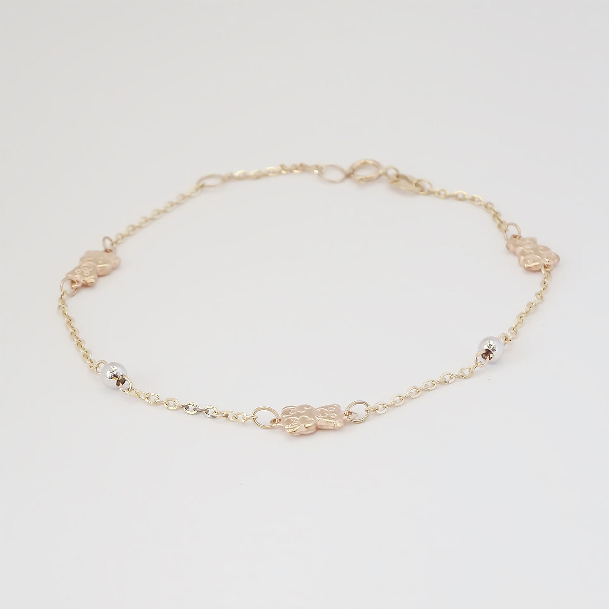 Amor Eterno - Esclava Pulsera Niña / Infantil Oro 10k Sólido / Oso Bolitas