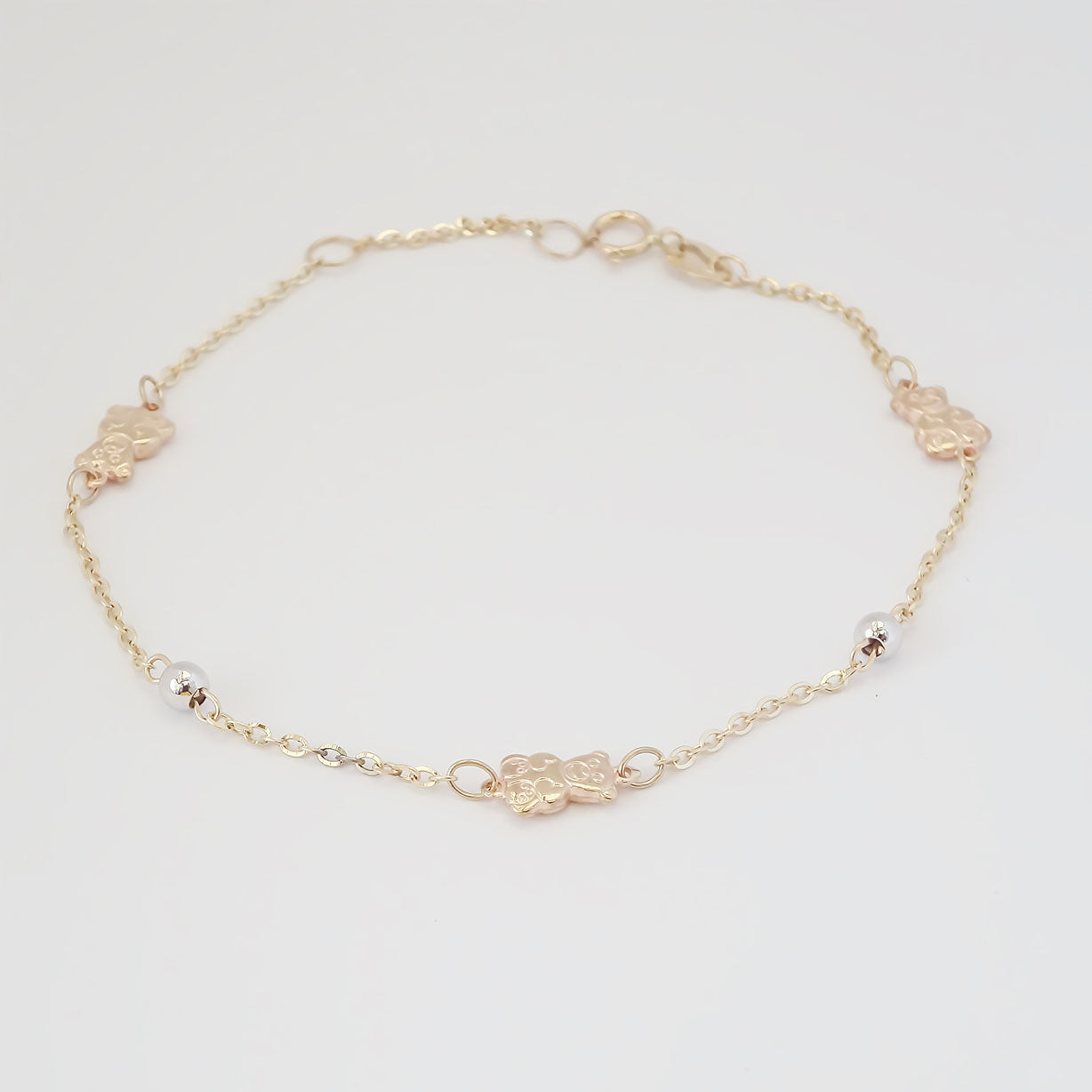 Amor Eterno - Esclava Pulsera Niña / Infantil Oro 10k Sólido / Oso Bolitas