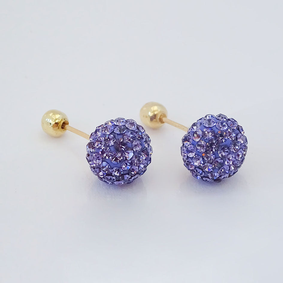 Amor Eterno - Broqueles Esferas Grandes / Aretes / Oro 10k / Morado