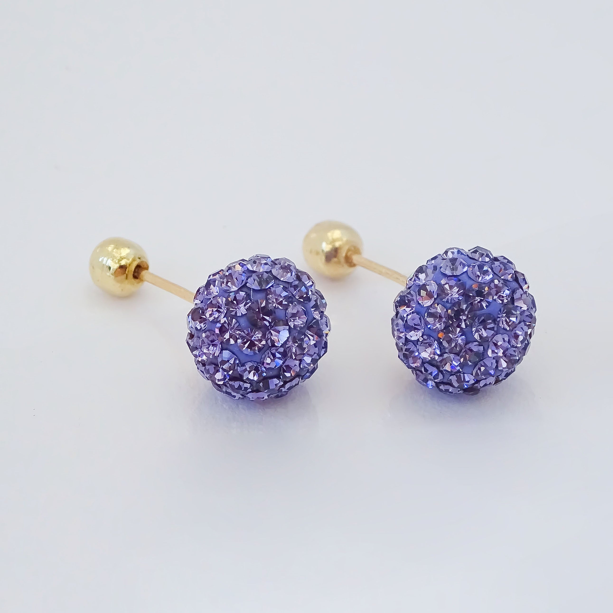 Amor Eterno - Broqueles Esferas Grandes / Aretes / Oro 10k / Morado