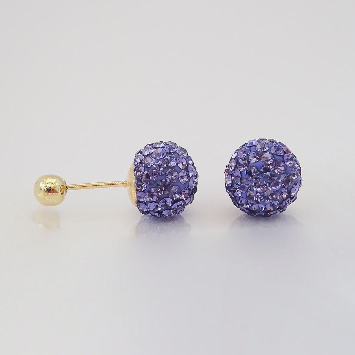 Amor Eterno - Broqueles Esferas Grandes / Aretes / Oro 10k / Morado