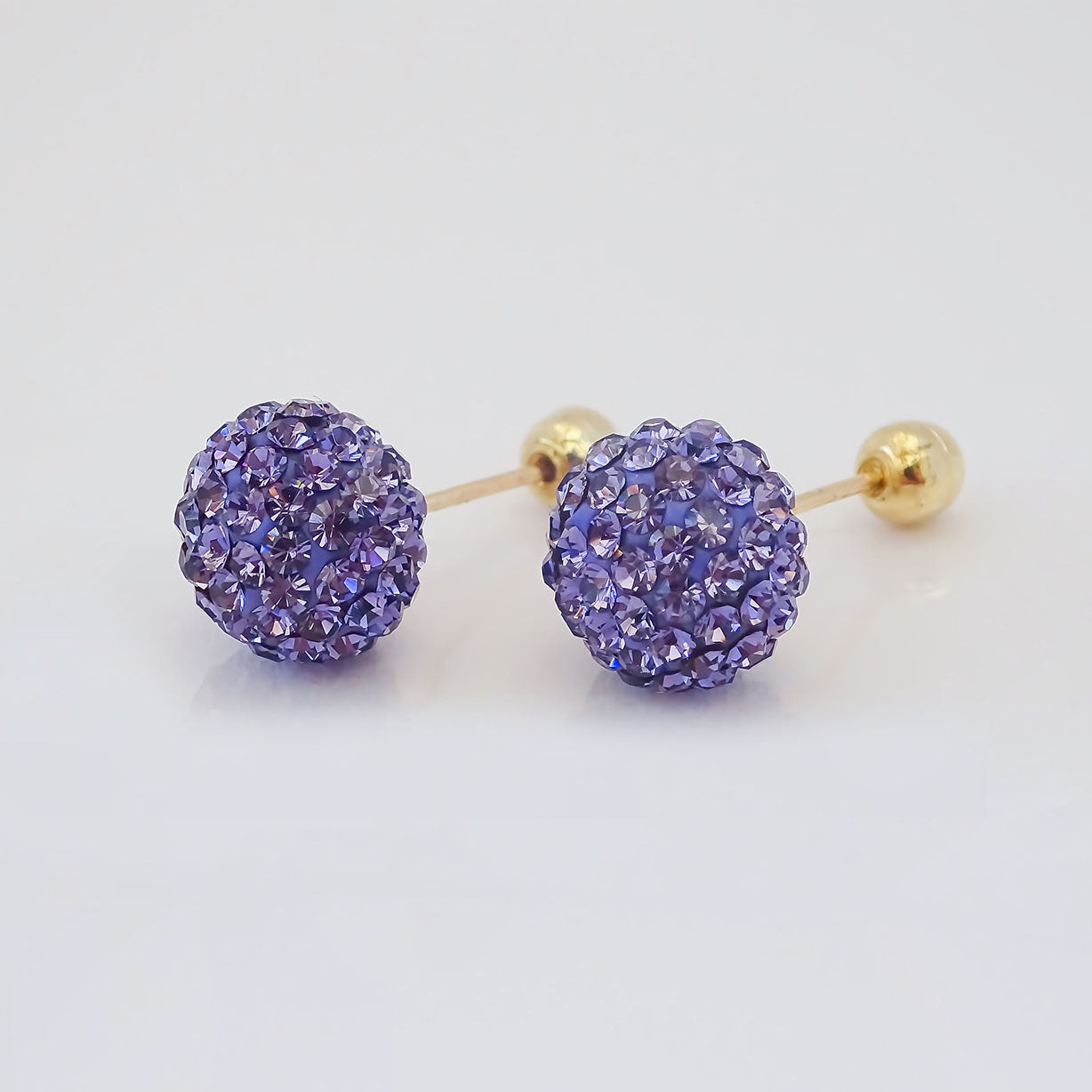 Amor Eterno - Broqueles Esferas Grandes / Aretes / Oro 10k / Morado