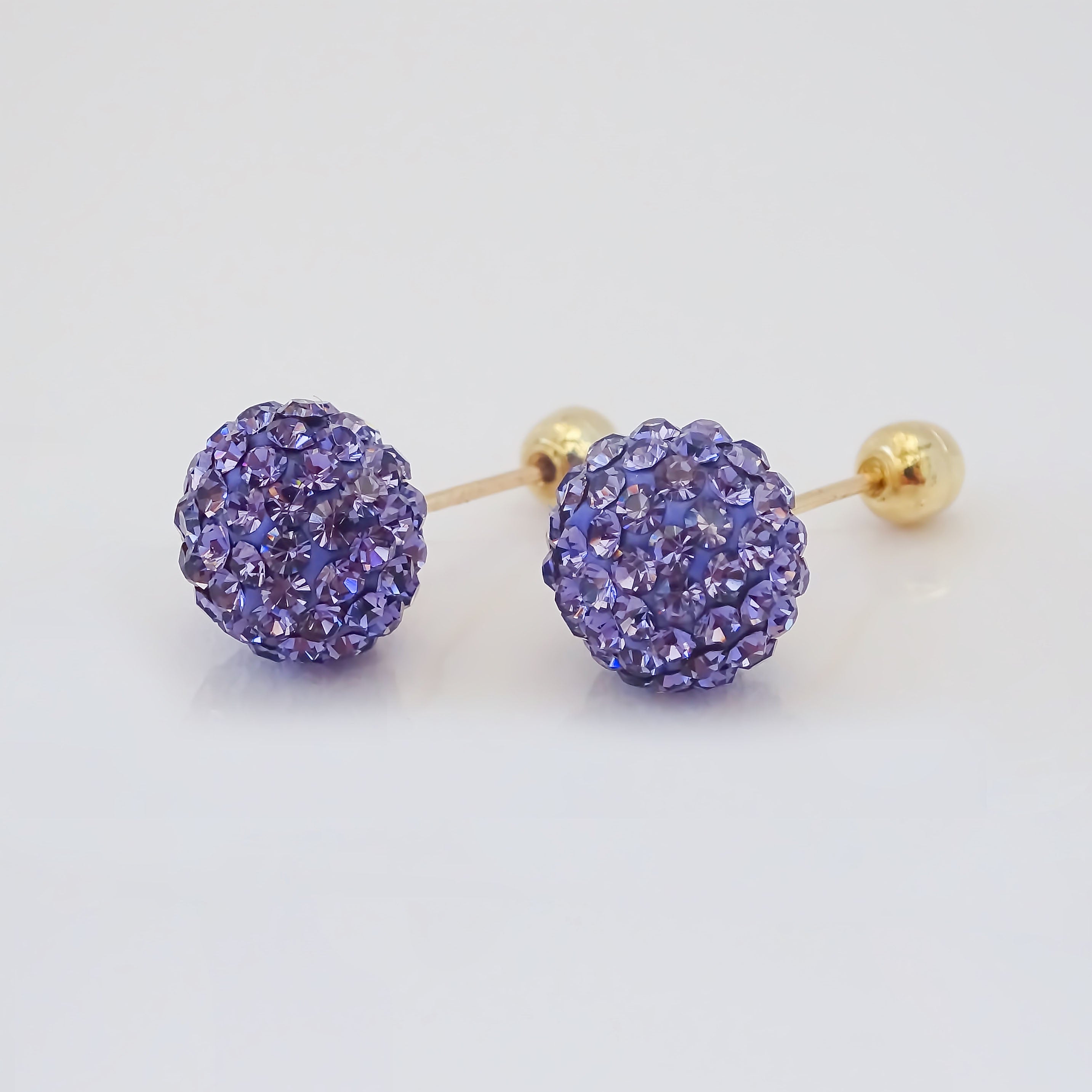 Amor Eterno - Broqueles Esferas Grandes / Aretes / Oro 10k / Morado