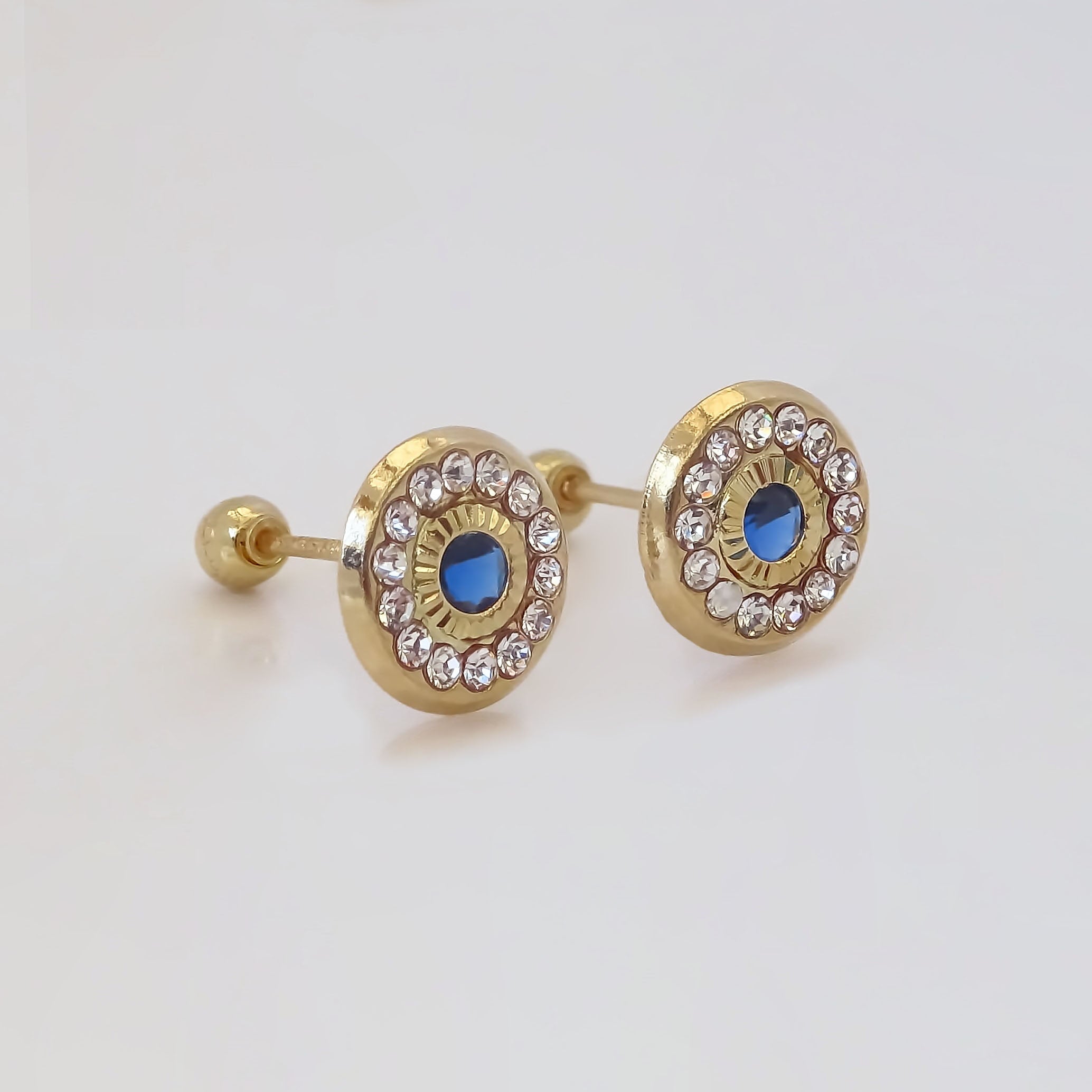 Amor Eterno - Broqueles Bisel Con Aro / Aretes Oro 10k