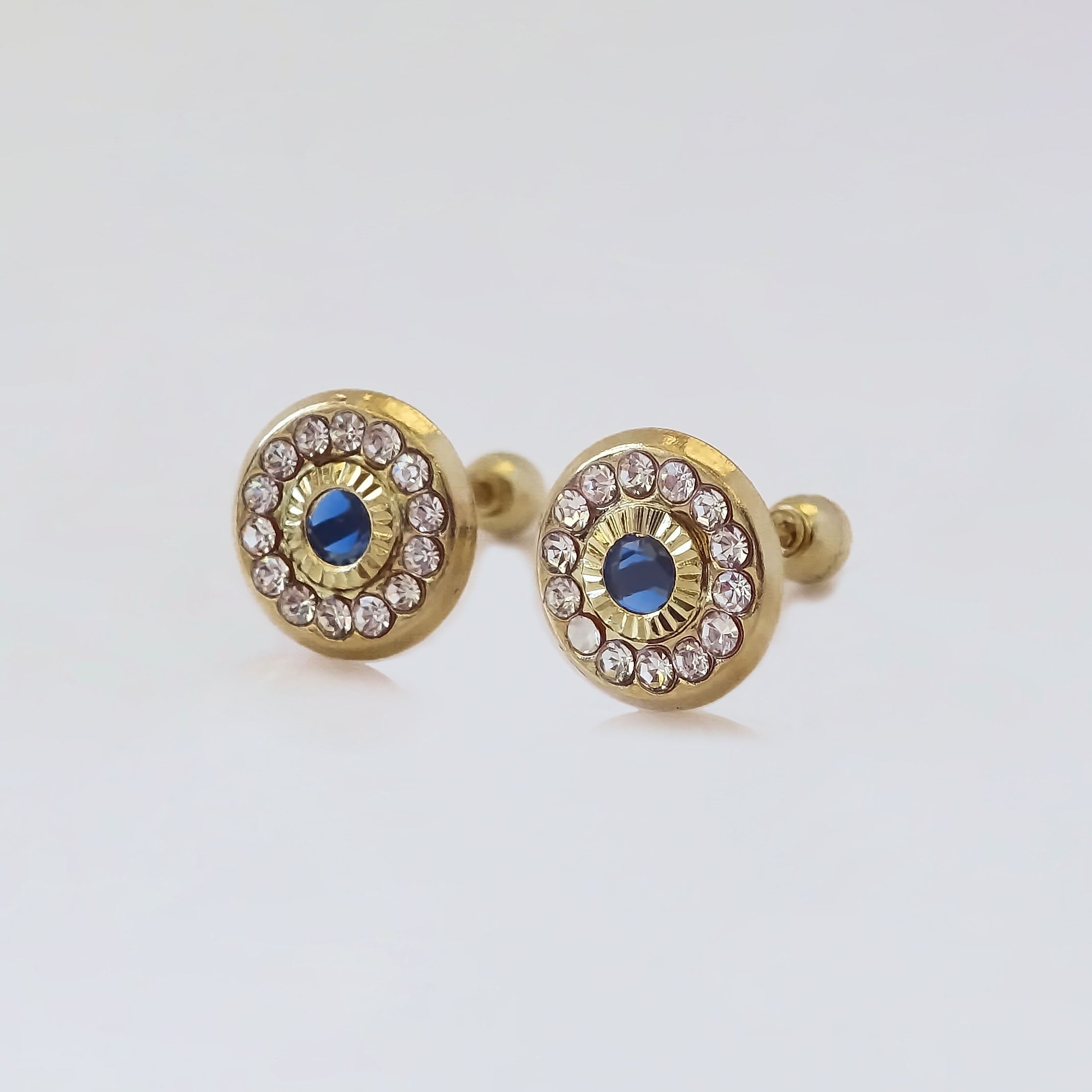 Amor Eterno - Broqueles Bisel Con Aro / Aretes Oro 10k