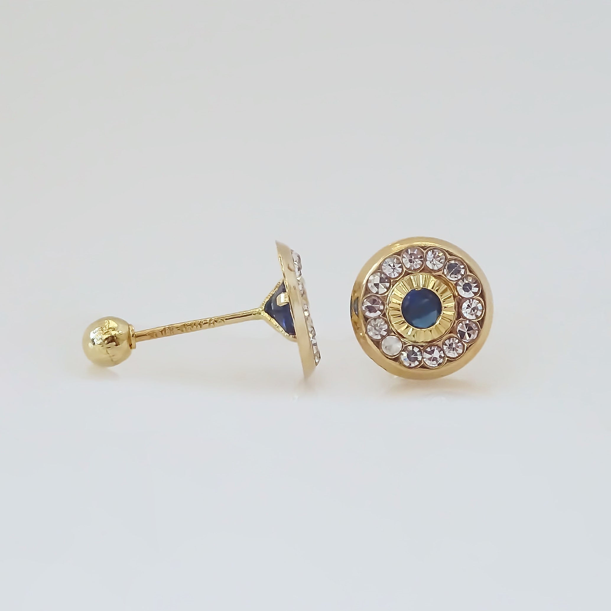Amor Eterno - Broqueles Bisel Con Aro / Aretes Oro 10k