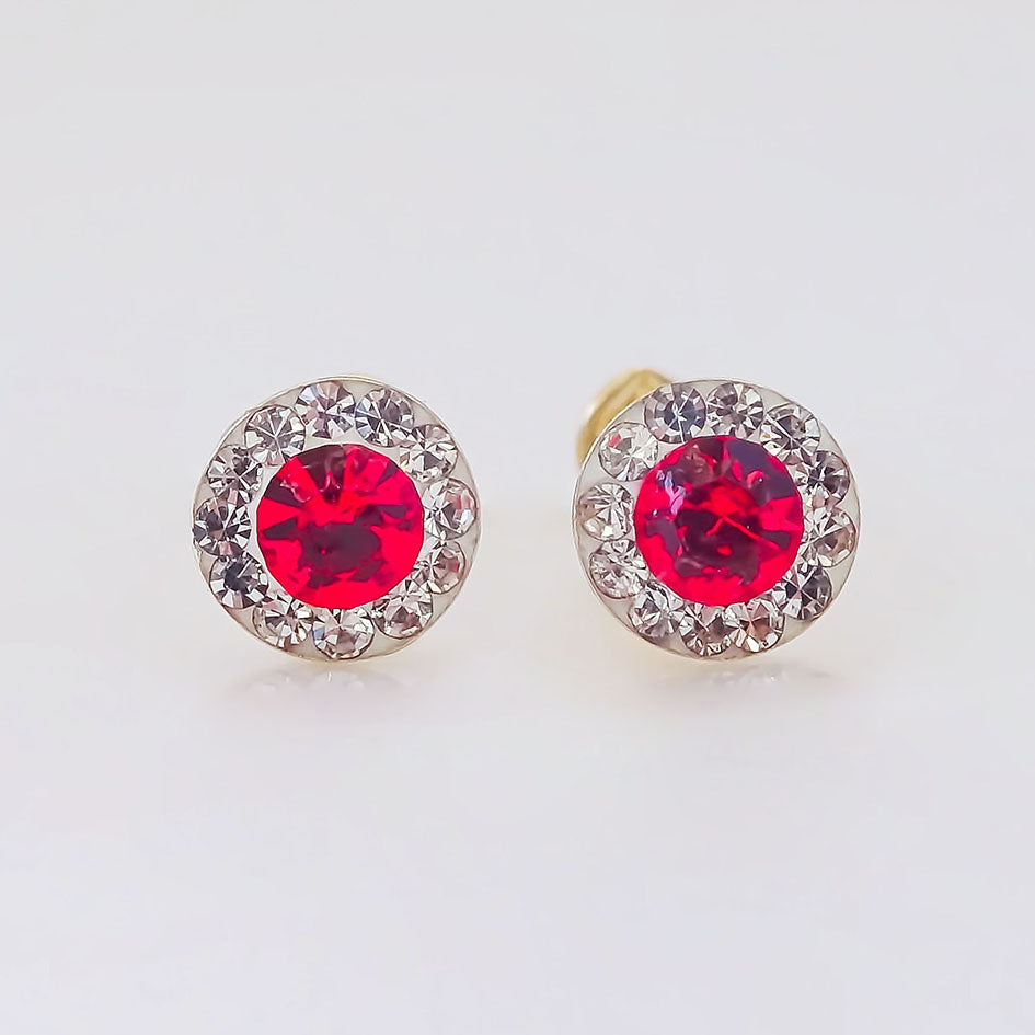 Amor Eterno - Broqueles Círculo Rojo Mini / Aretes Oro 10k