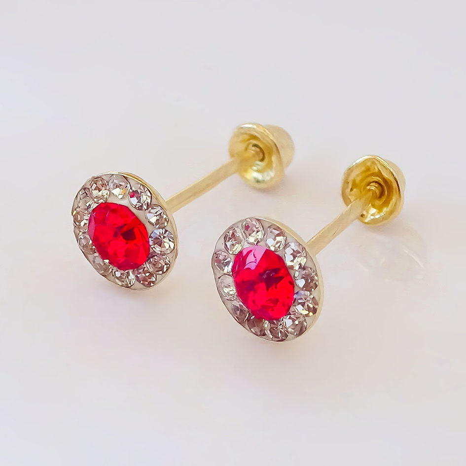 Amor Eterno - Broqueles Círculo Rojo Mini / Aretes Oro 10k