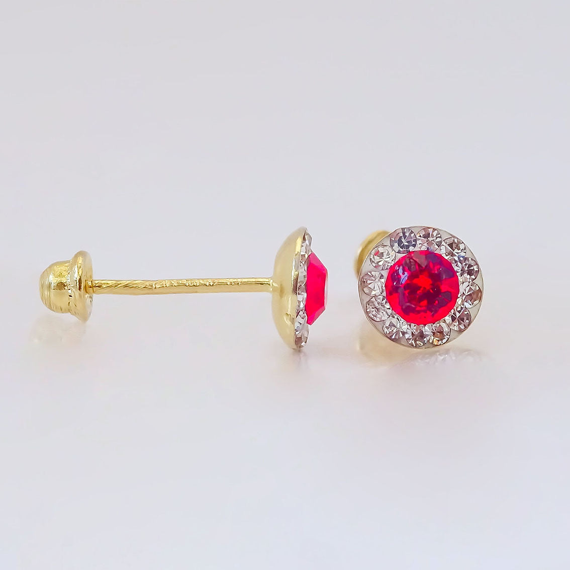 Amor Eterno - Broqueles Círculo Rojo Mini / Aretes Oro 10k