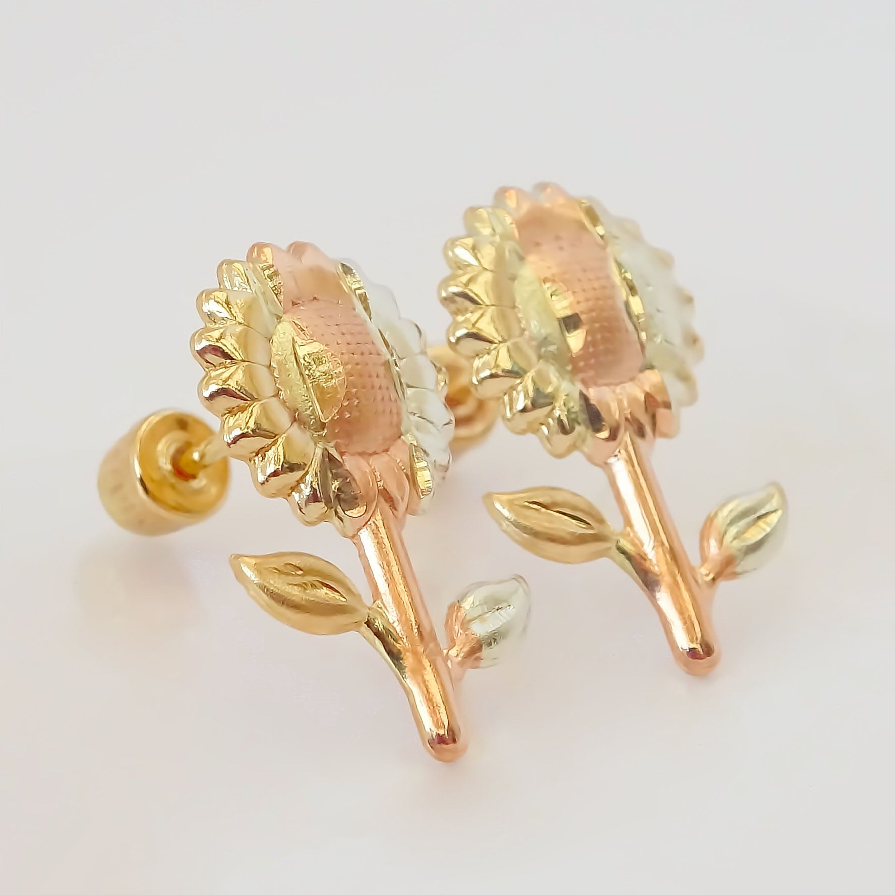 Amor Eterno - Broqueles Aretes / Girasol 3 Oros / Oro 10k