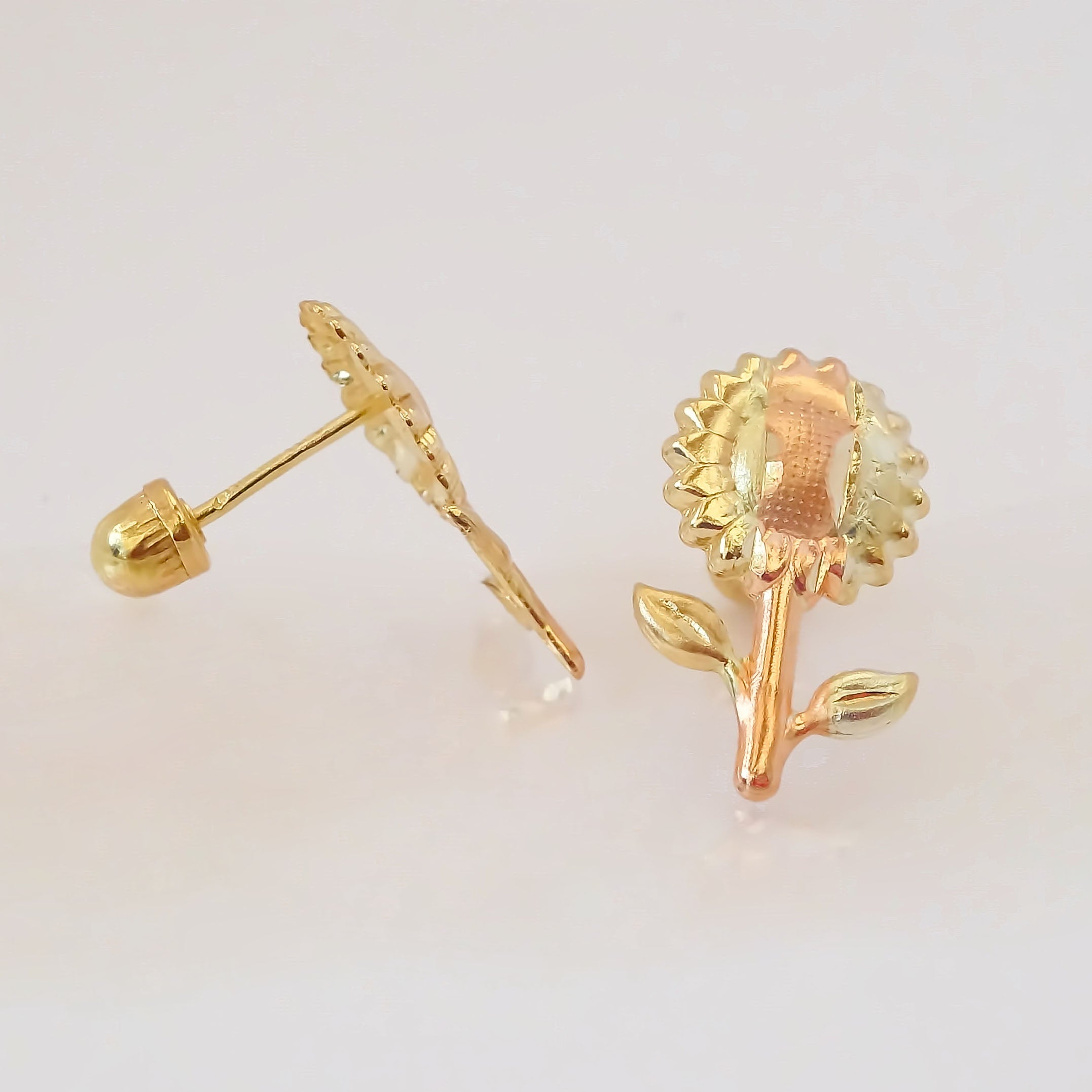 Amor Eterno - Broqueles Aretes / Girasol 3 Oros / Oro 10k