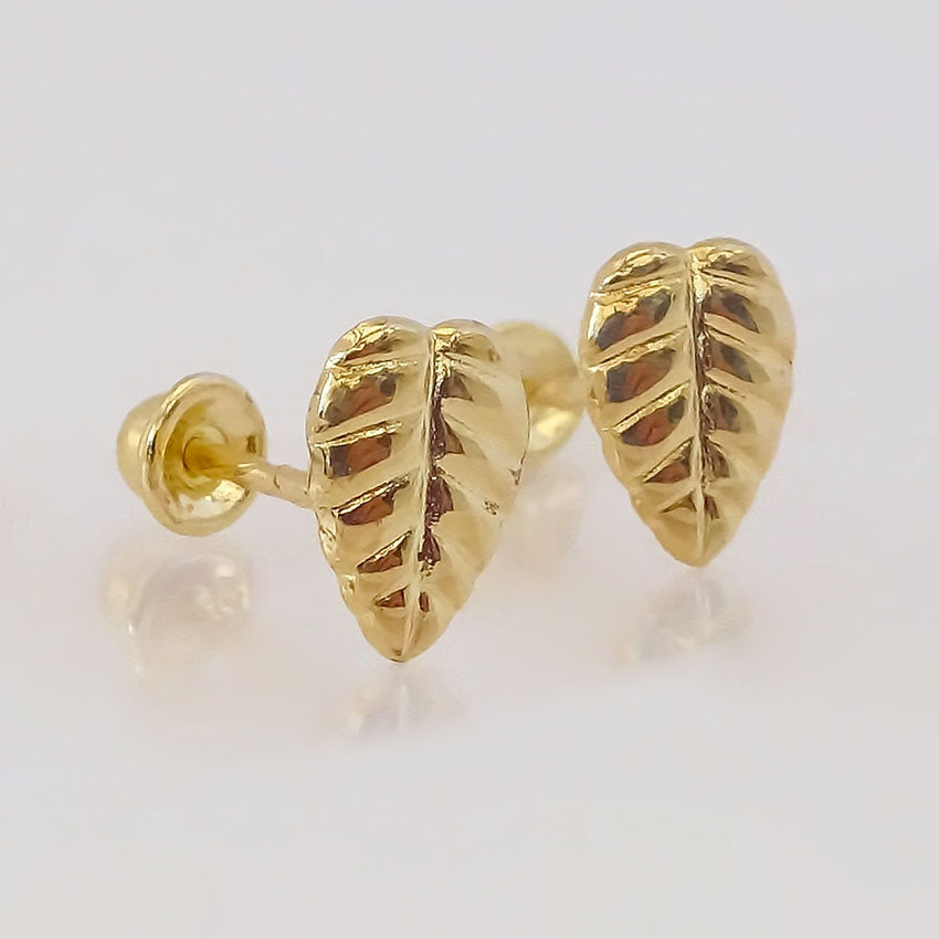 Amor Eterno - Broqueles Hoja / Aretes Oro 10k