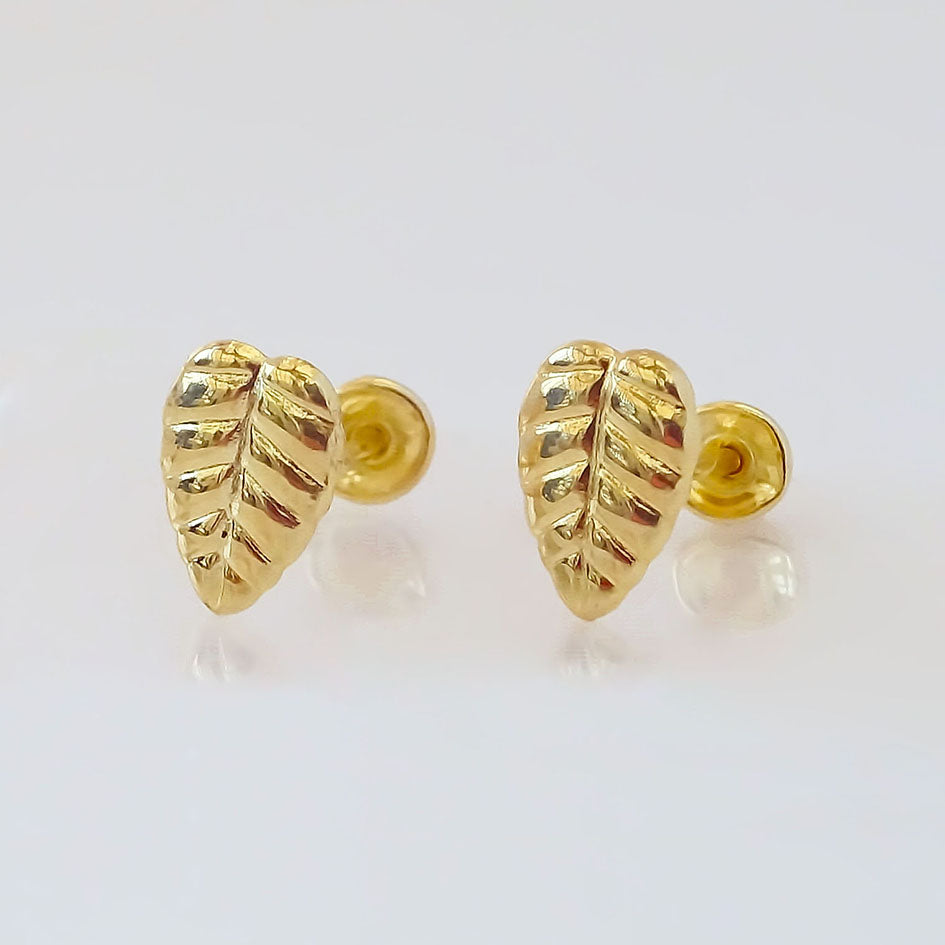 Amor Eterno - Broqueles Hoja / Aretes Oro 10k
