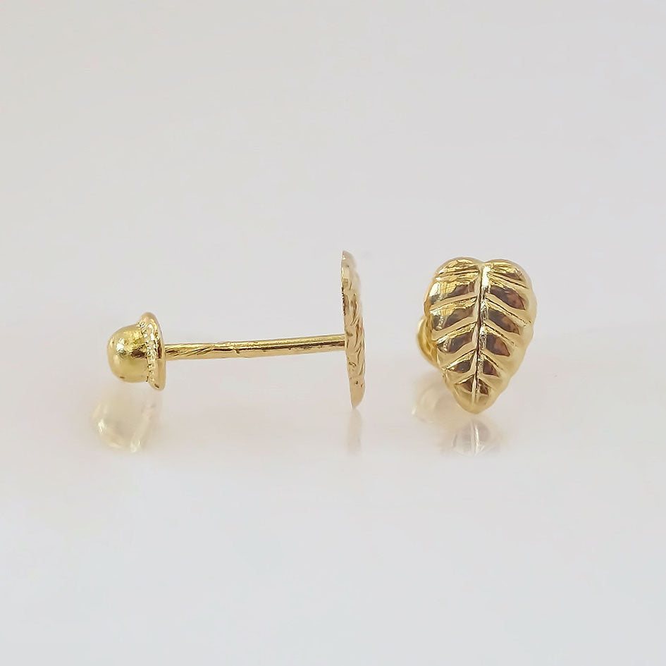 Amor Eterno - Broqueles Hoja / Aretes Oro 10k