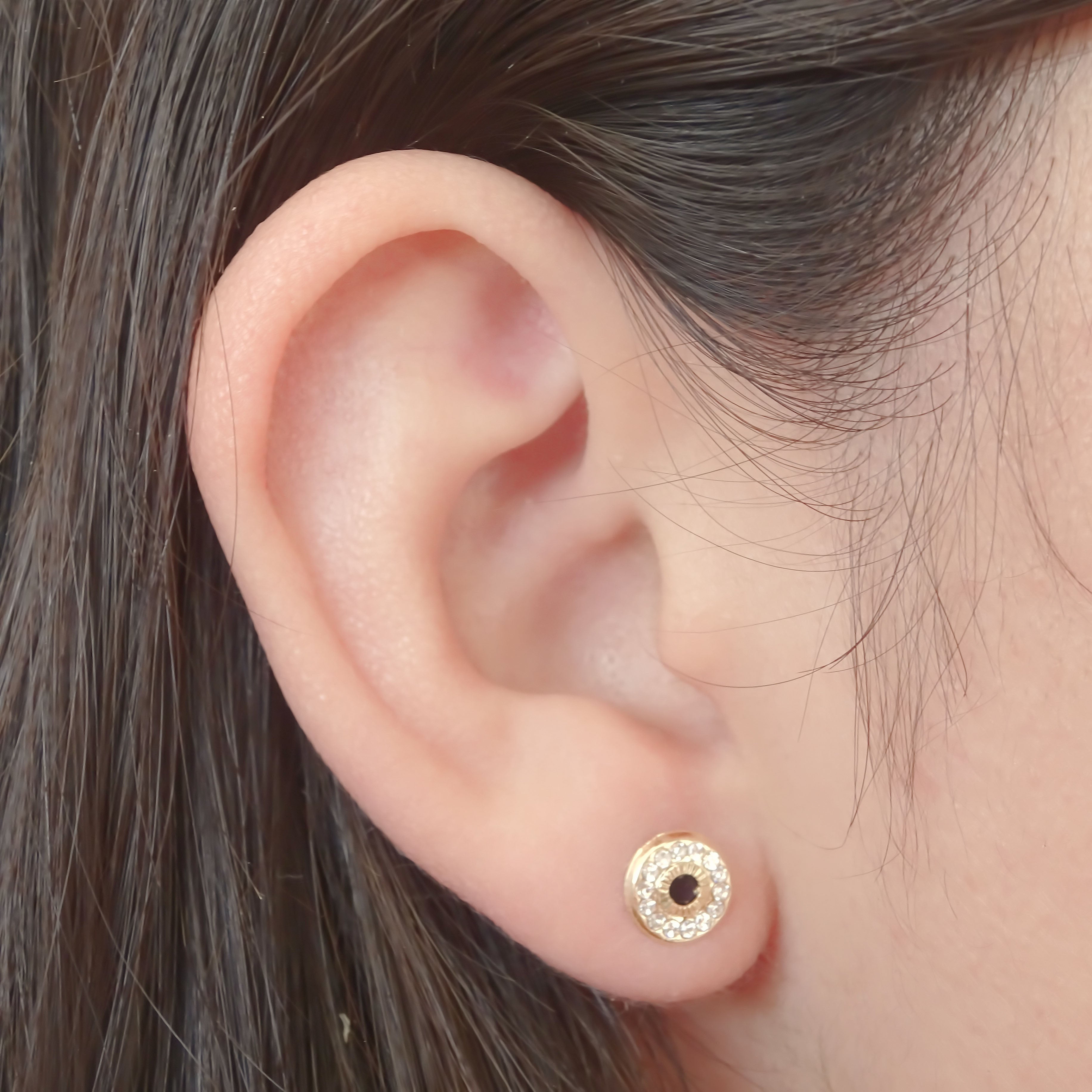 Amor Eterno - Broqueles Bisel Con Aro / Aretes Oro 10k