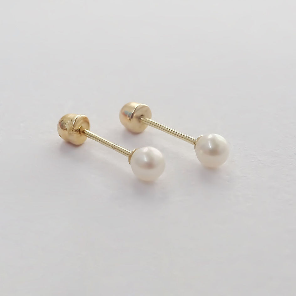 Amor Eterno - Broqueles Perla Natural Bebé / Aretes Oro 10k