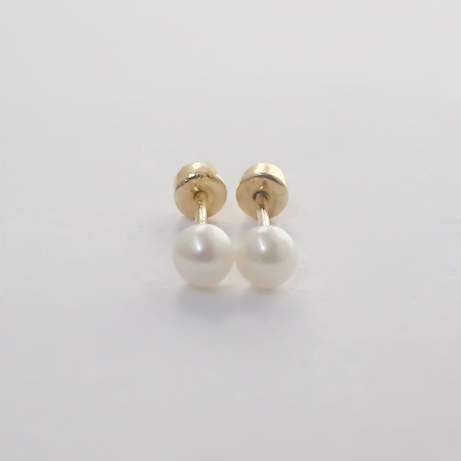 Amor Eterno - Broqueles Perla Natural Bebé / Aretes Oro 10k
