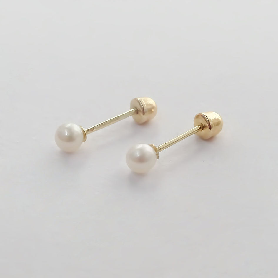 Amor Eterno - Broqueles Perla Natural Bebé / Aretes Oro 10k