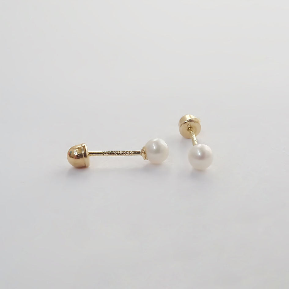 Amor Eterno - Broqueles Perla Natural Bebé / Aretes Oro 10k