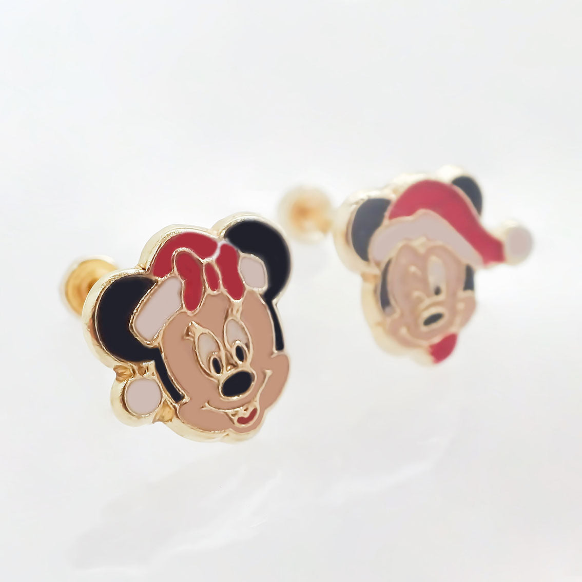 Amor Eterno - Broqueles / Mickey Minnie Navideño Oro 10k / Mickey - Minnie