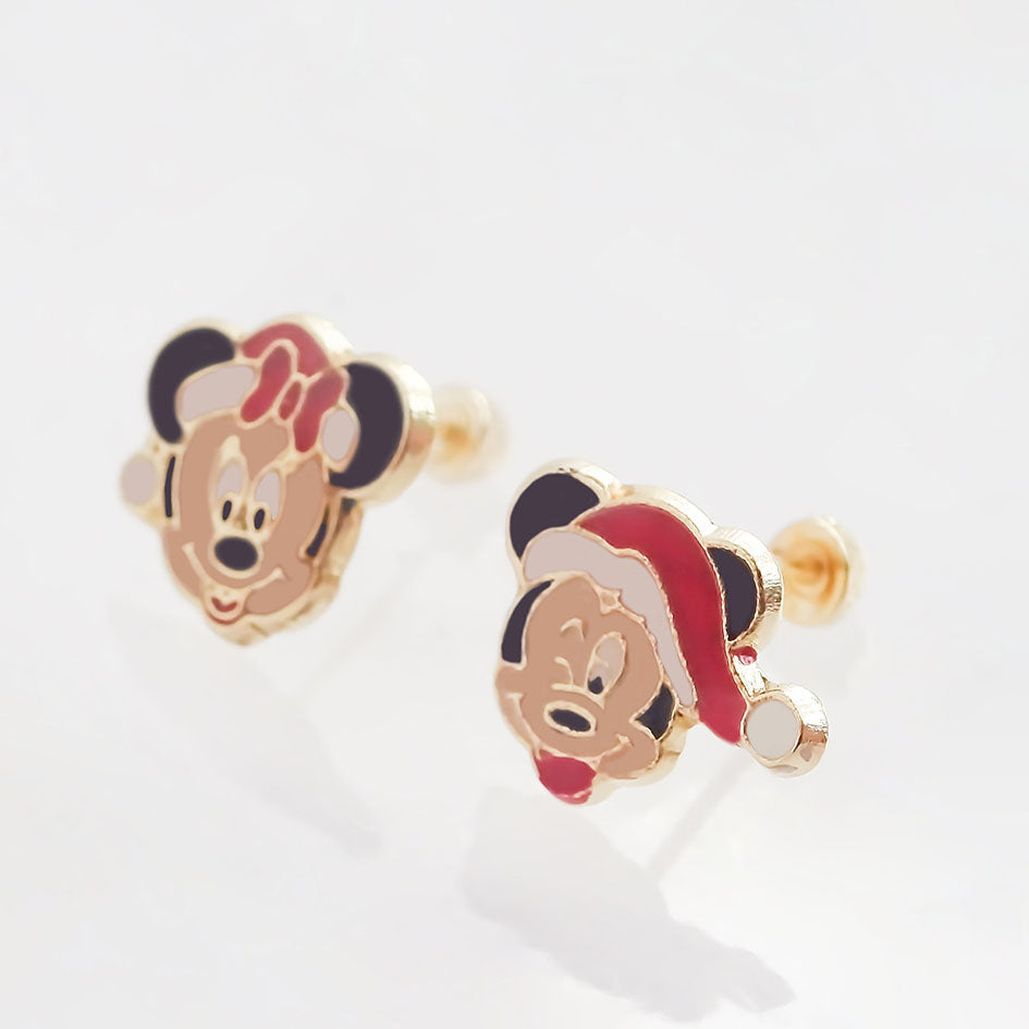 Amor Eterno - Broqueles / Mickey Minnie Navideño Oro 10k / Mickey - Minnie