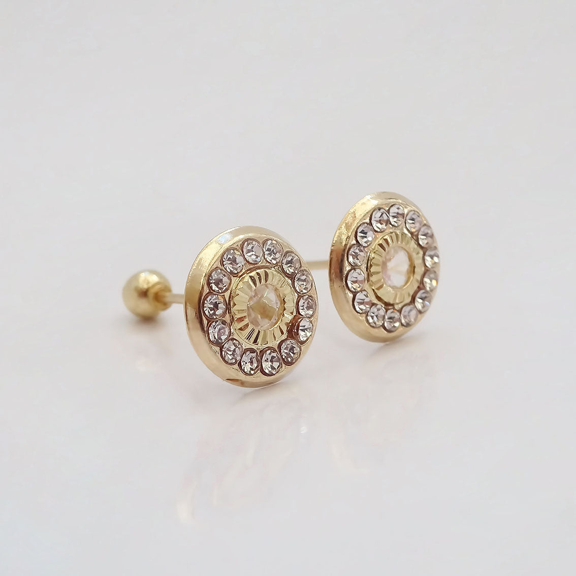 Amor Eterno - Broqueles Bisel Con Aro / Aretes Oro 10k / Transparente