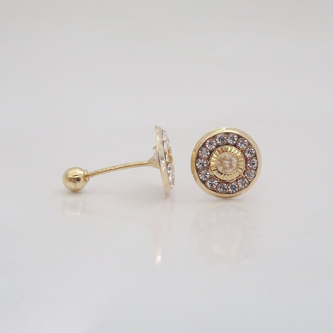 Amor Eterno - Broqueles Bisel Con Aro / Aretes Oro 10k / Transparente
