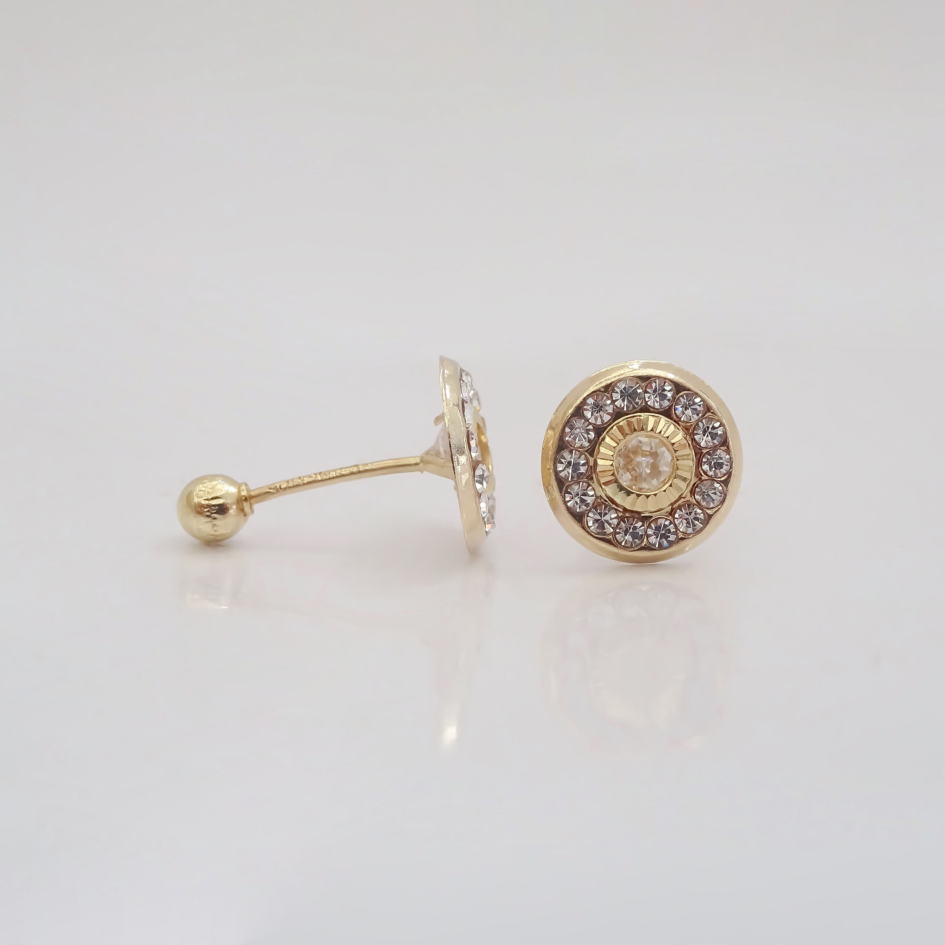 Amor Eterno - Broqueles Bisel Con Aro / Aretes Oro 10k / Transparente