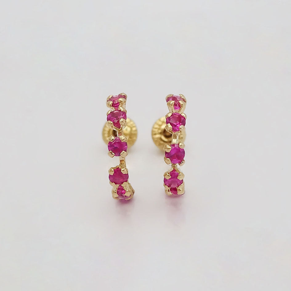 Amor Eterno - Broqueles Media Arracada / Aretes / Oro 10k / Fucsia