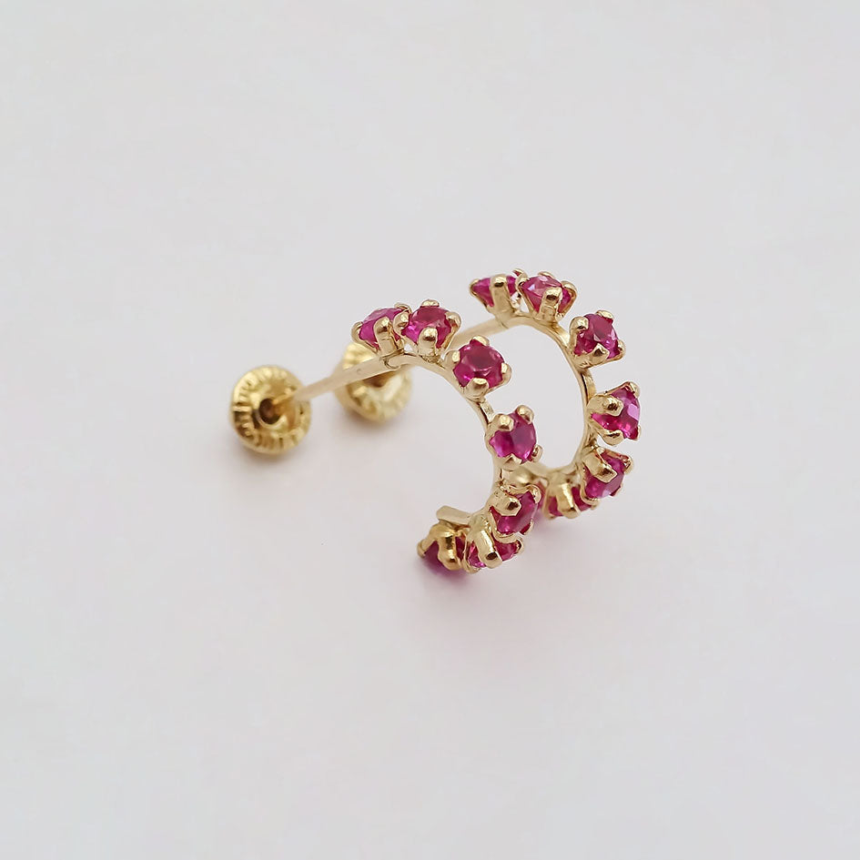 Amor Eterno - Broqueles Media Arracada / Aretes / Oro 10k / Fucsia