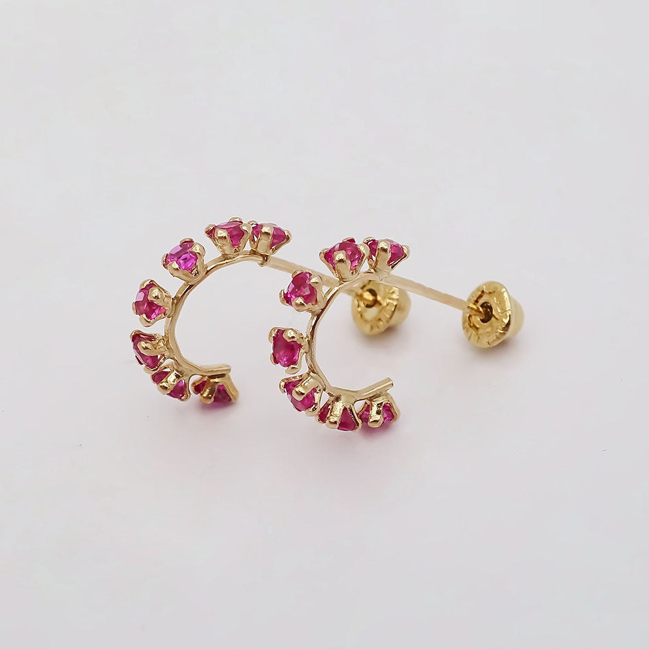 Amor Eterno - Broqueles Media Arracada / Aretes / Oro 10k / Fucsia
