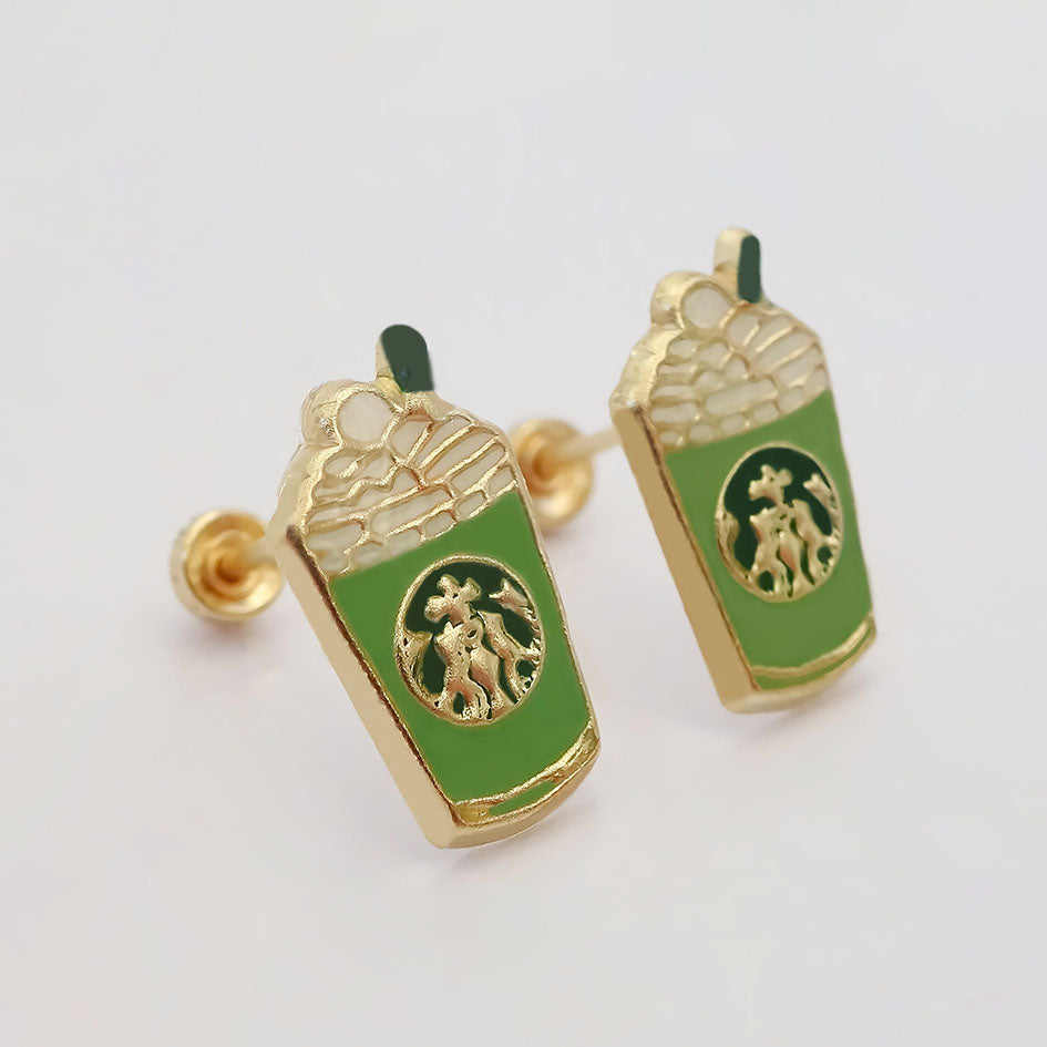 Amor Eterno - Broqueles Frappe Café Malteada / Oro 10k / Matcha
