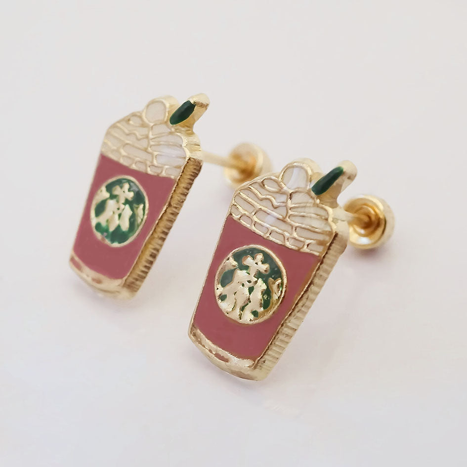 Amor Eterno - Broqueles Frappe Café Malteada / Oro 10k / Fresa
