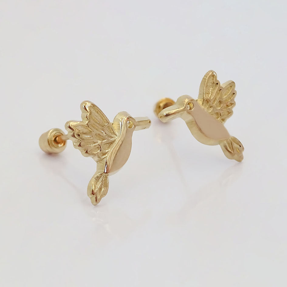 Amor Eterno - Broqueles Colibrí Fly Premium / Aretes Oro 10k