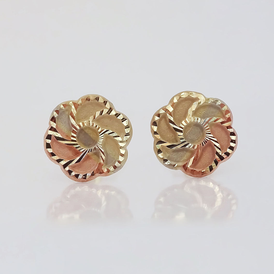 Amor Eterno - Broqueles Aretes / Flor 3 Oros / Oro 10k