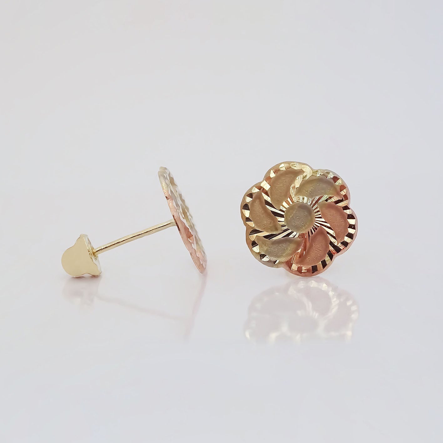 Amor Eterno - Broqueles Aretes / Flor 3 Oros / Oro 10k