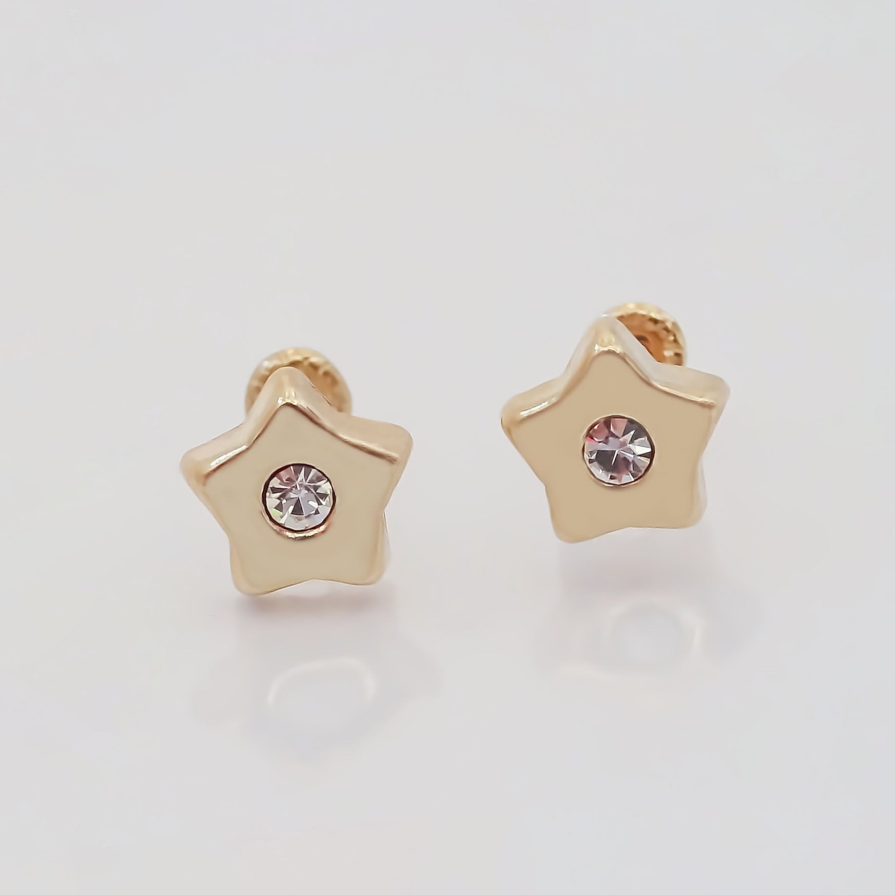 Amor Eterno - Broqueles Estrella Con Piedra Aretes / Oro 10k