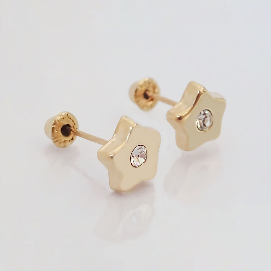 Amor Eterno - Broqueles Estrella Con Piedra Aretes / Oro 10k