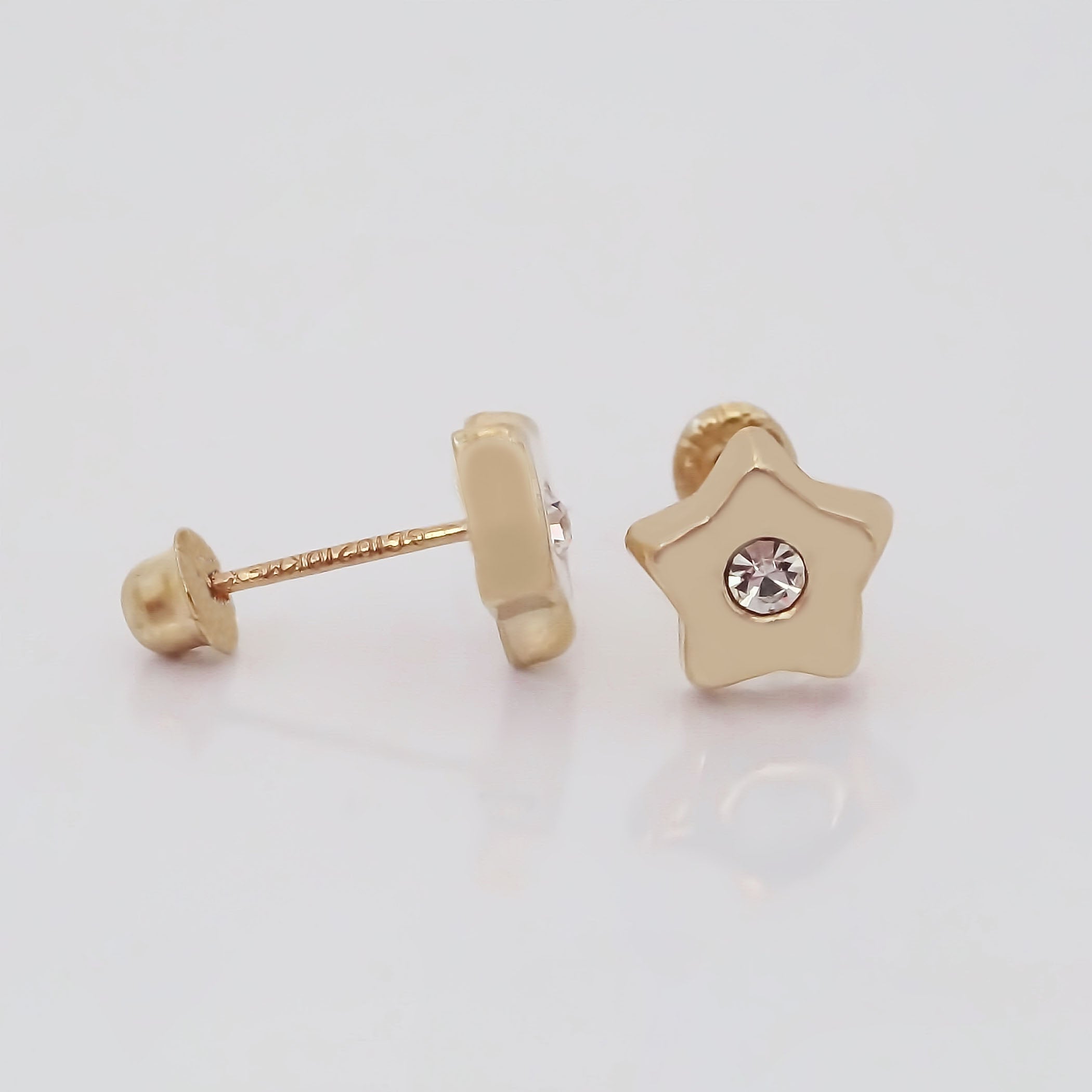 Amor Eterno - Broqueles Estrella Con Piedra Aretes / Oro 10k