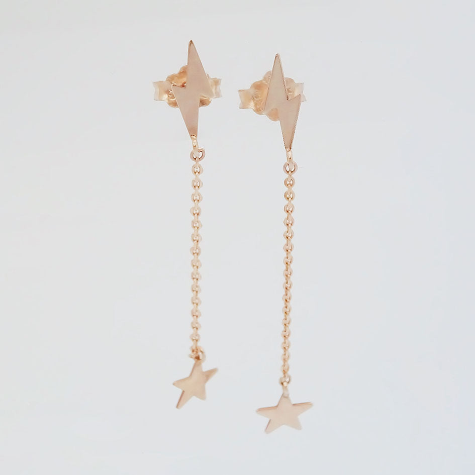 Amor Eterno - Aretes Largos Estrella / Oro Sólido 10k