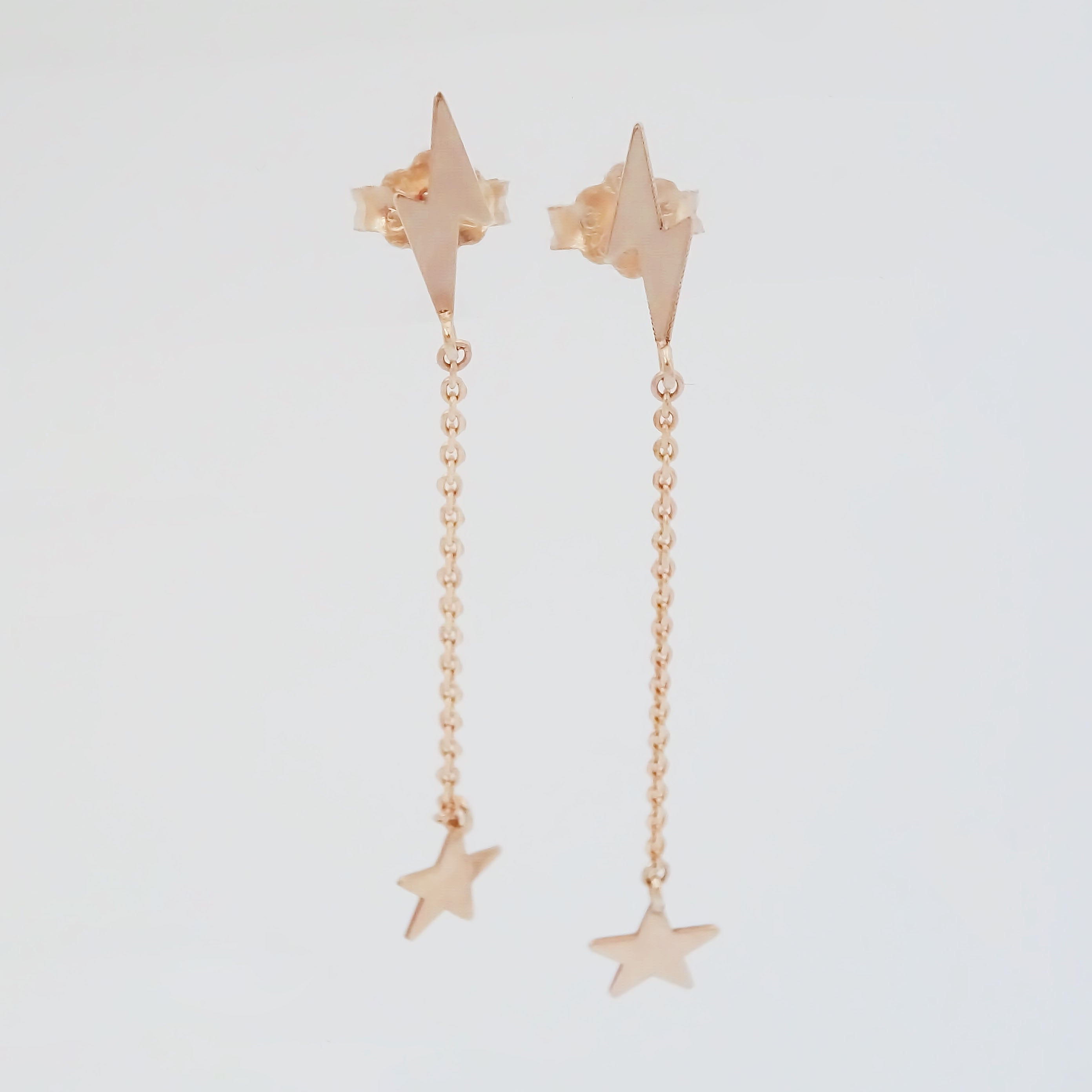 Amor Eterno - Aretes Largos Estrella / Oro Sólido 10k