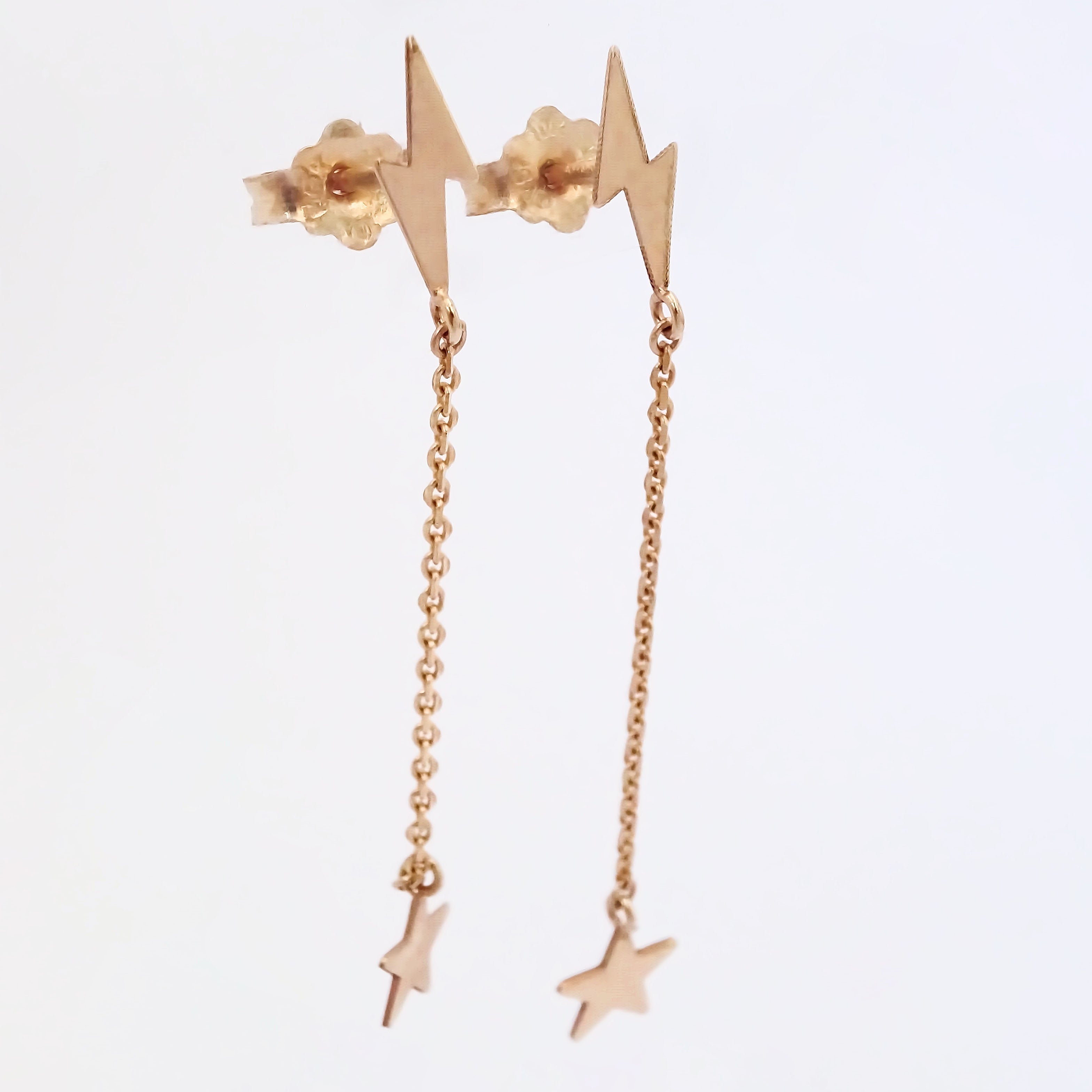 Amor Eterno - Aretes Largos Estrella / Oro Sólido 10k