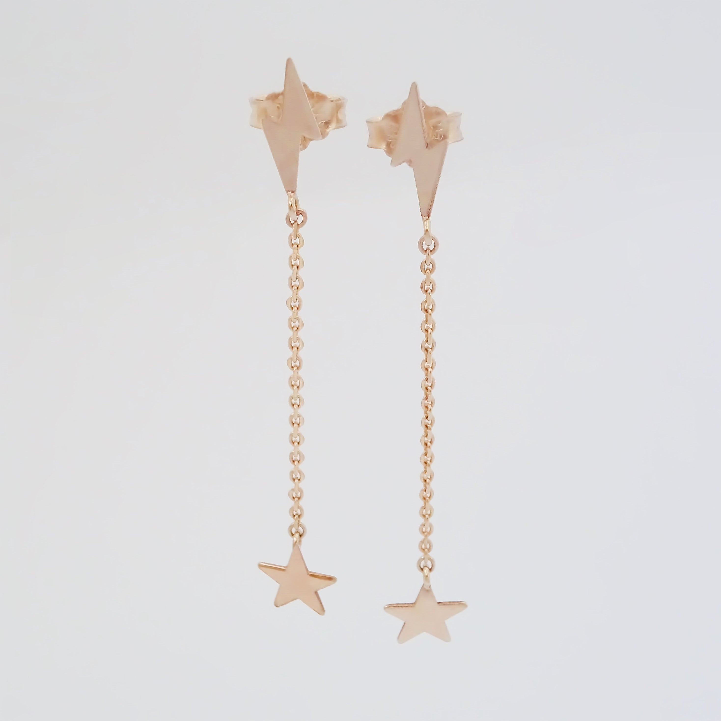 Amor Eterno - Aretes Largos Estrella / Oro Sólido 10k
