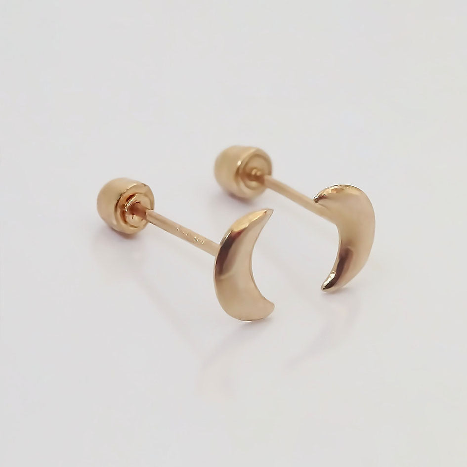 Amor Eterno - Broqueles Luna / Aretes / Oro Sólido 10k / Rellena Mini