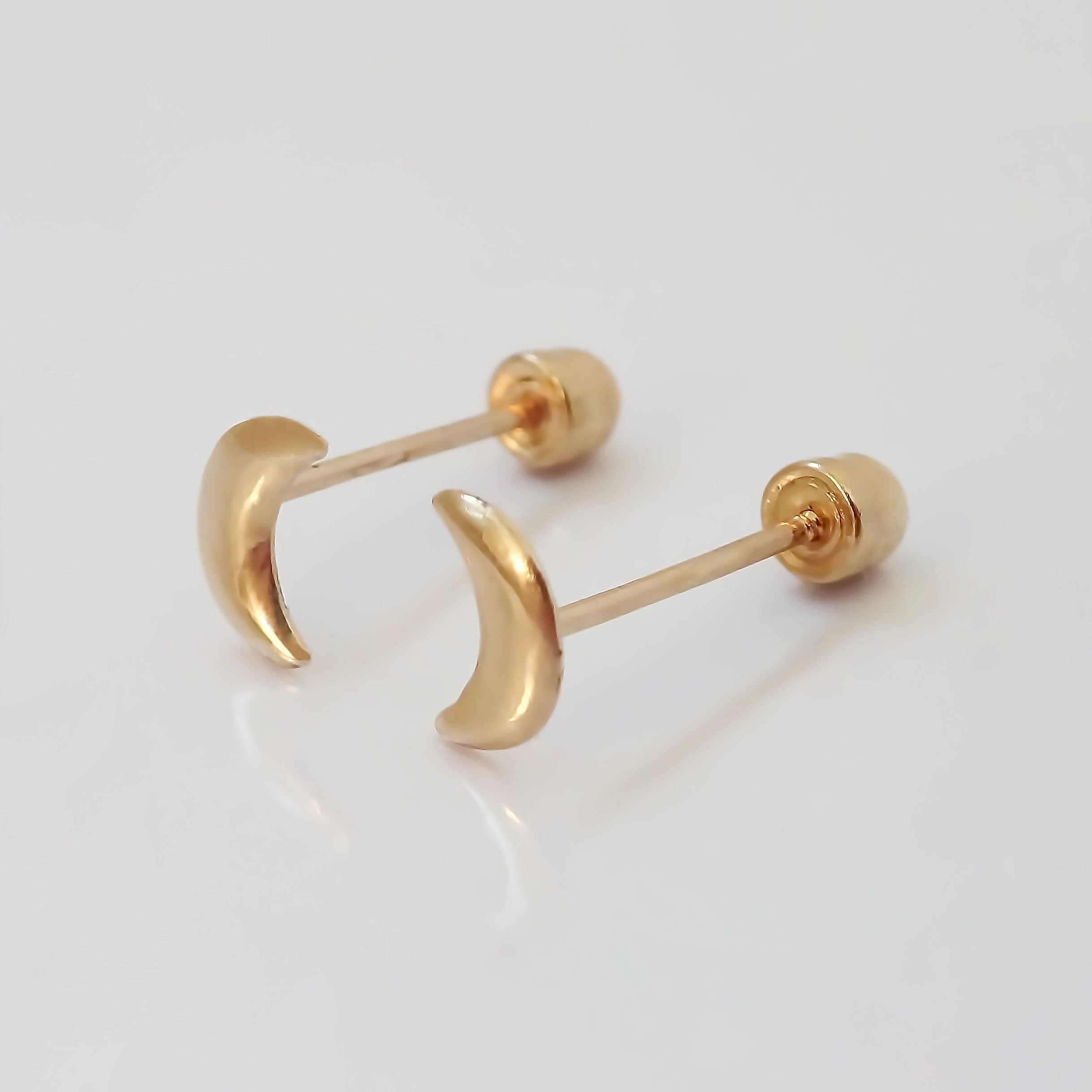 Amor Eterno - Broqueles Luna / Aretes / Oro Sólido 10k / Rellena Mini