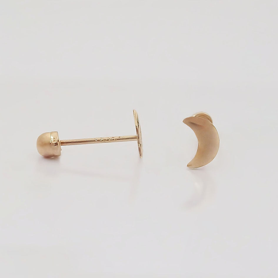 Amor Eterno - Broqueles Luna / Aretes / Oro Sólido 10k / Rellena Mini