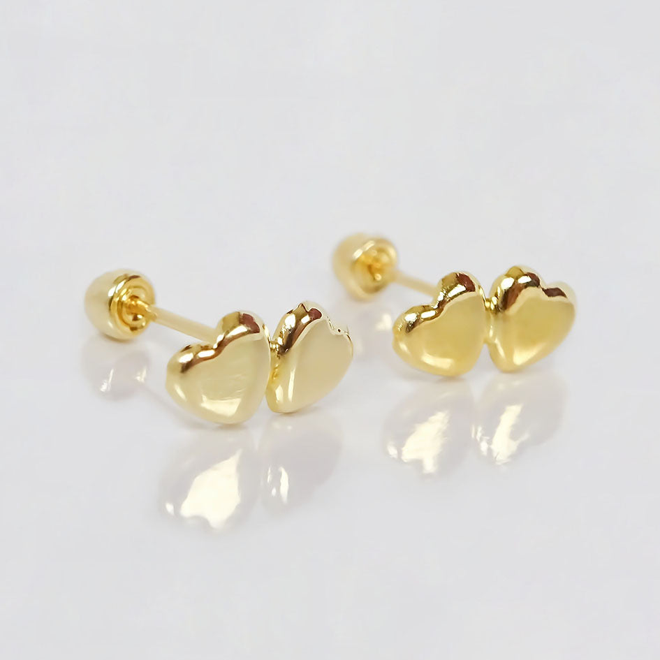 Amor Eterno - Broqueles Corazón Tu Y Yo / Aretes / Oro 10k / Dorado