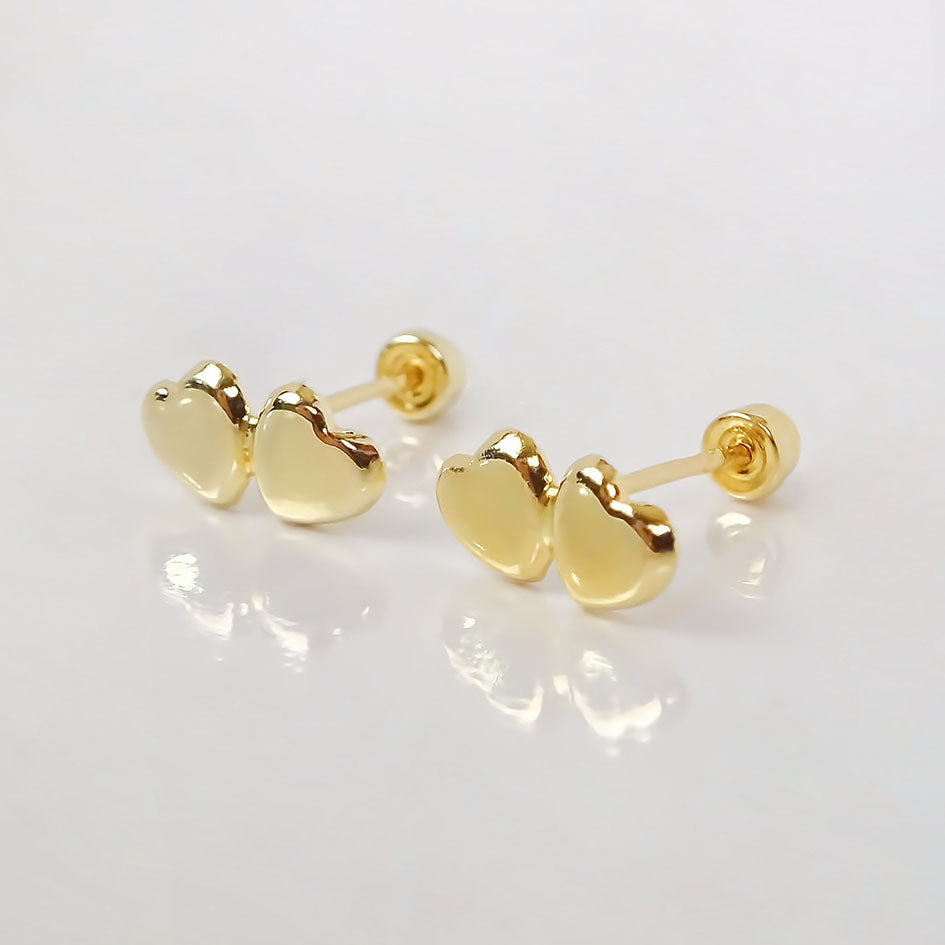 Amor Eterno - Broqueles Corazón Tu Y Yo / Aretes / Oro 10k / Dorado