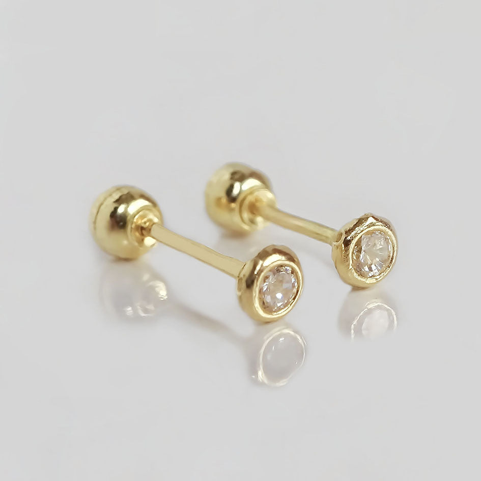 Amor Eterno - Broqueles Bisel Mini Bebé 2mm / Aretes Oro 10k