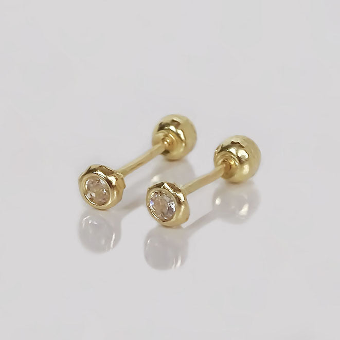 Amor Eterno - Broqueles Bisel Mini Bebé 2mm / Aretes Oro 10k